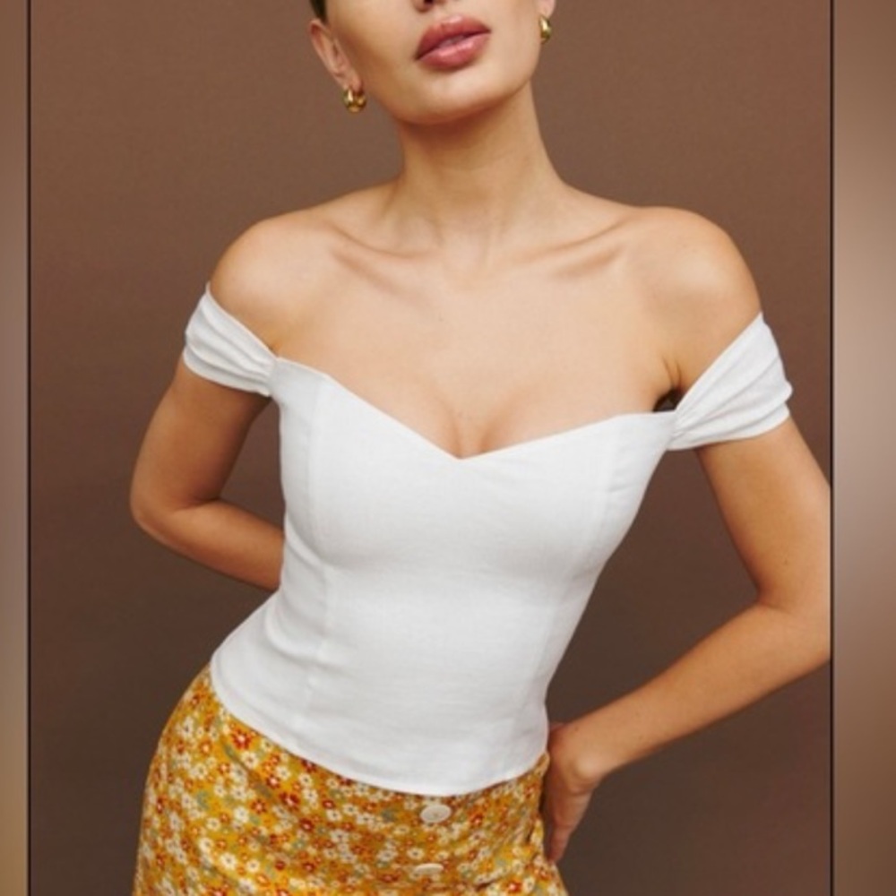 Reformation White Eden Linen Top